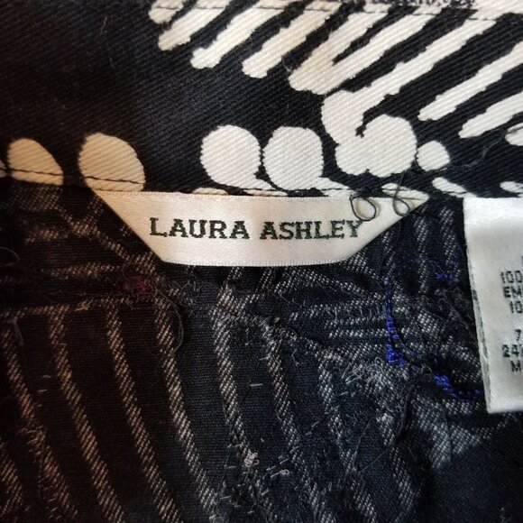 LAURA ASHLEY Ribbon Sequin Accents Leaf Design Denim Jacket Black Small ~ 4450 - Picture 6 of 8
